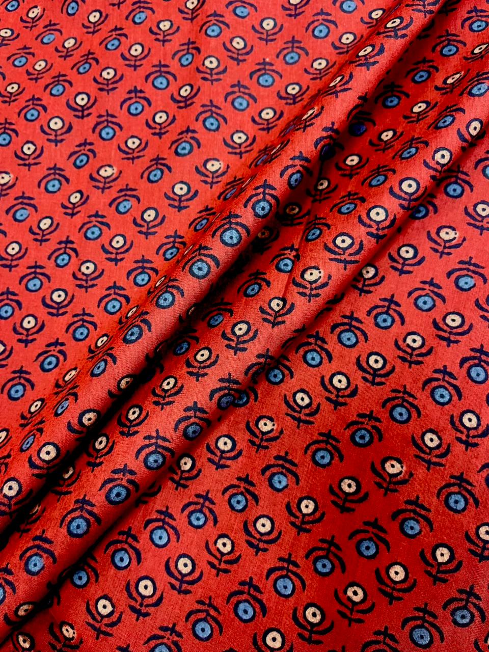 Rust Orange Ethnic Motif Print Cambric Cotton