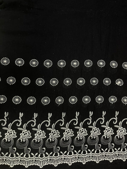 Black Floral Border Chicken Cotton Fabric