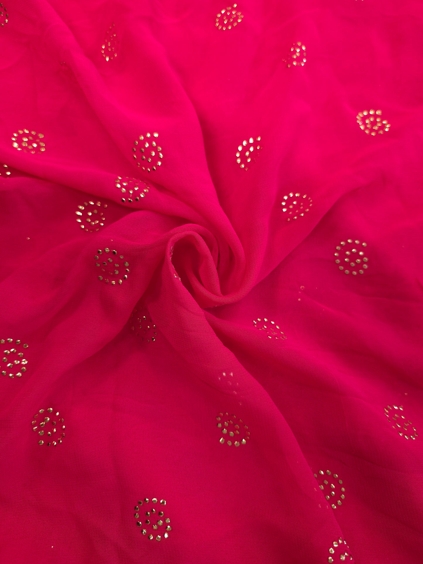 Hot pink Georgette fabric with mukaish work Saree Fabric