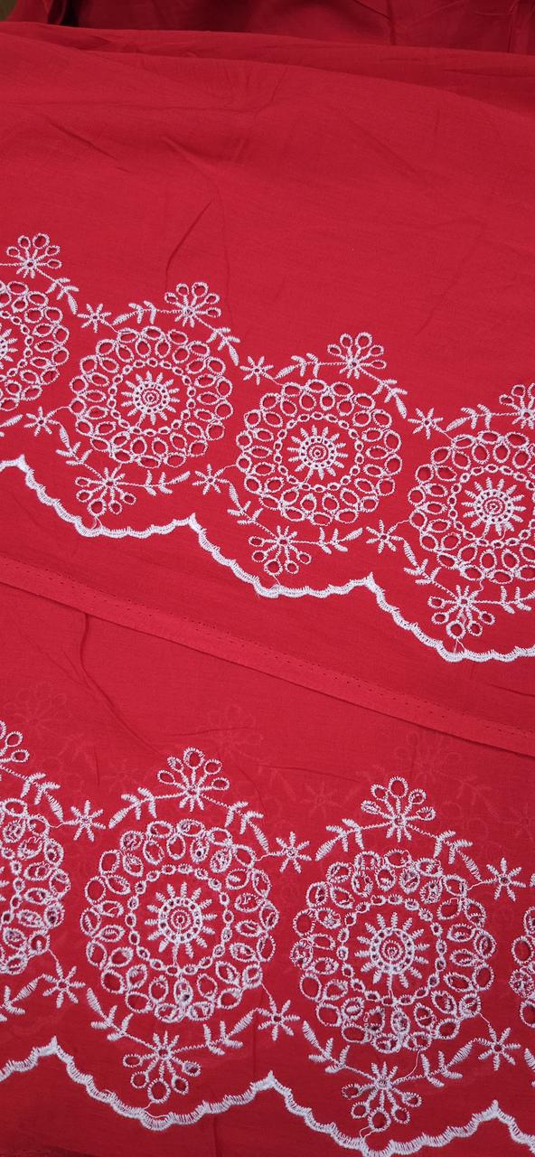 Red Contrast Border Chicken Cotton Fabric