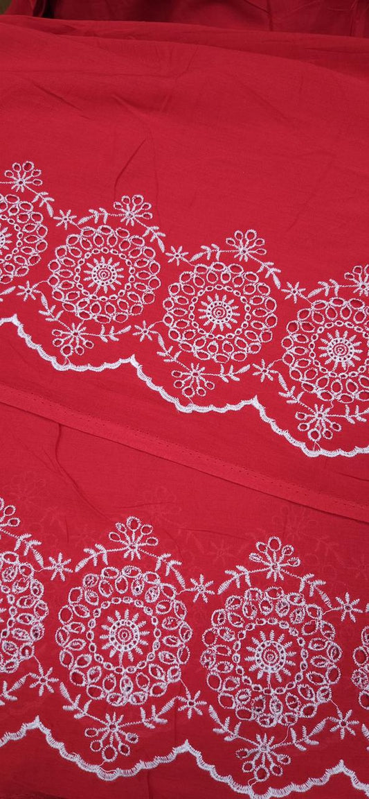 Red Contrast Border Chicken Cotton Fabric