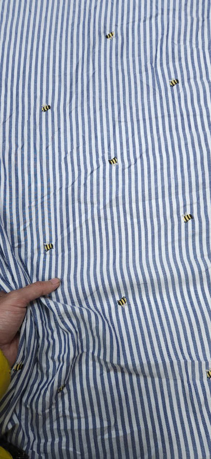 Blue Stripe  Schiffli Embroidered Cotton Fabric