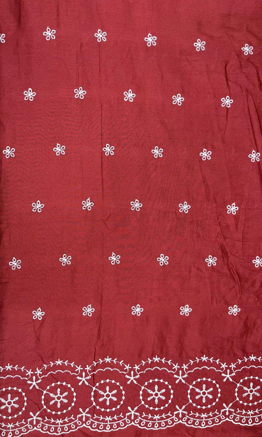 Red Cotton Border Schiffli Embroidered Fabric
