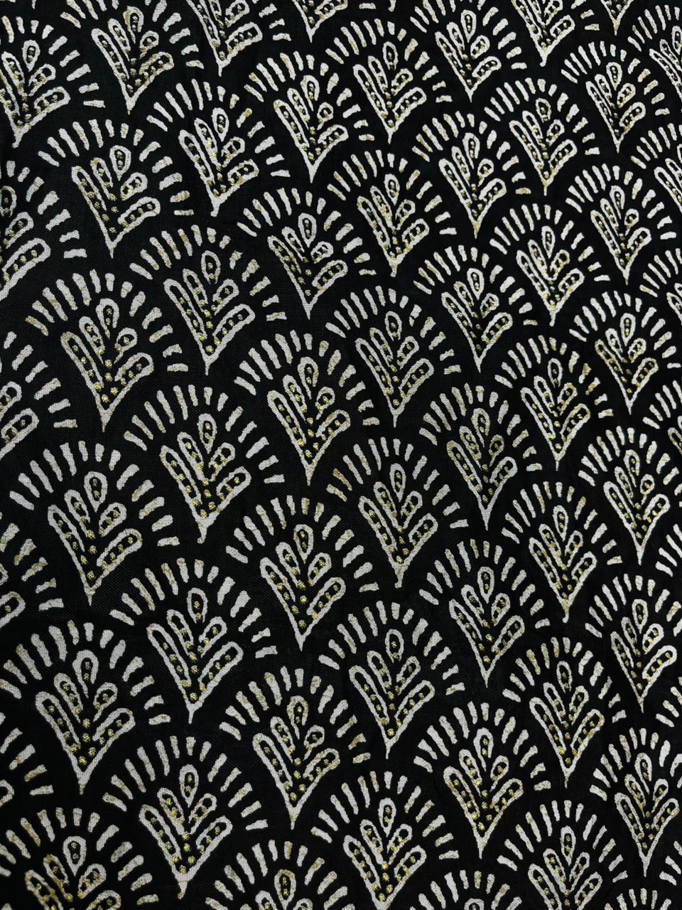Black Traditional Motif Muslin Fabric