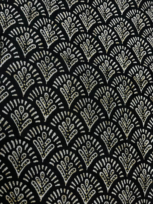 Black Traditional Motif Muslin Fabric
