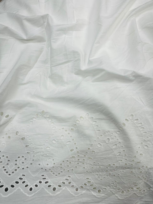 White Border Chicken Schiffli  Cotton Fabric