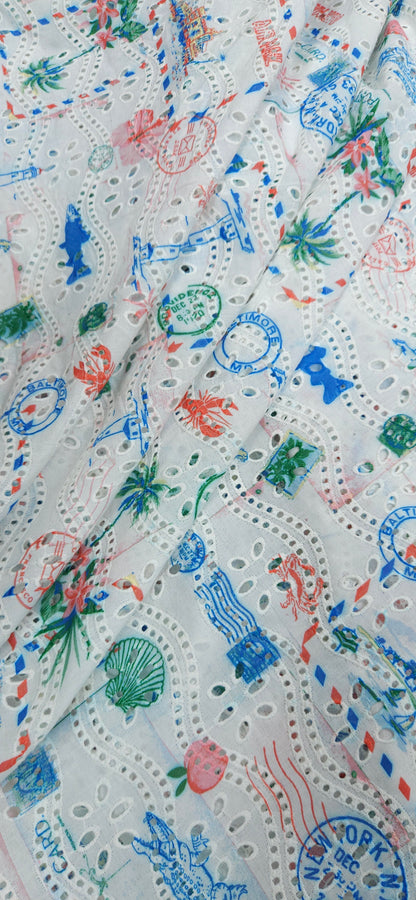 Coastal Postmark Imported Schiffli Fabric