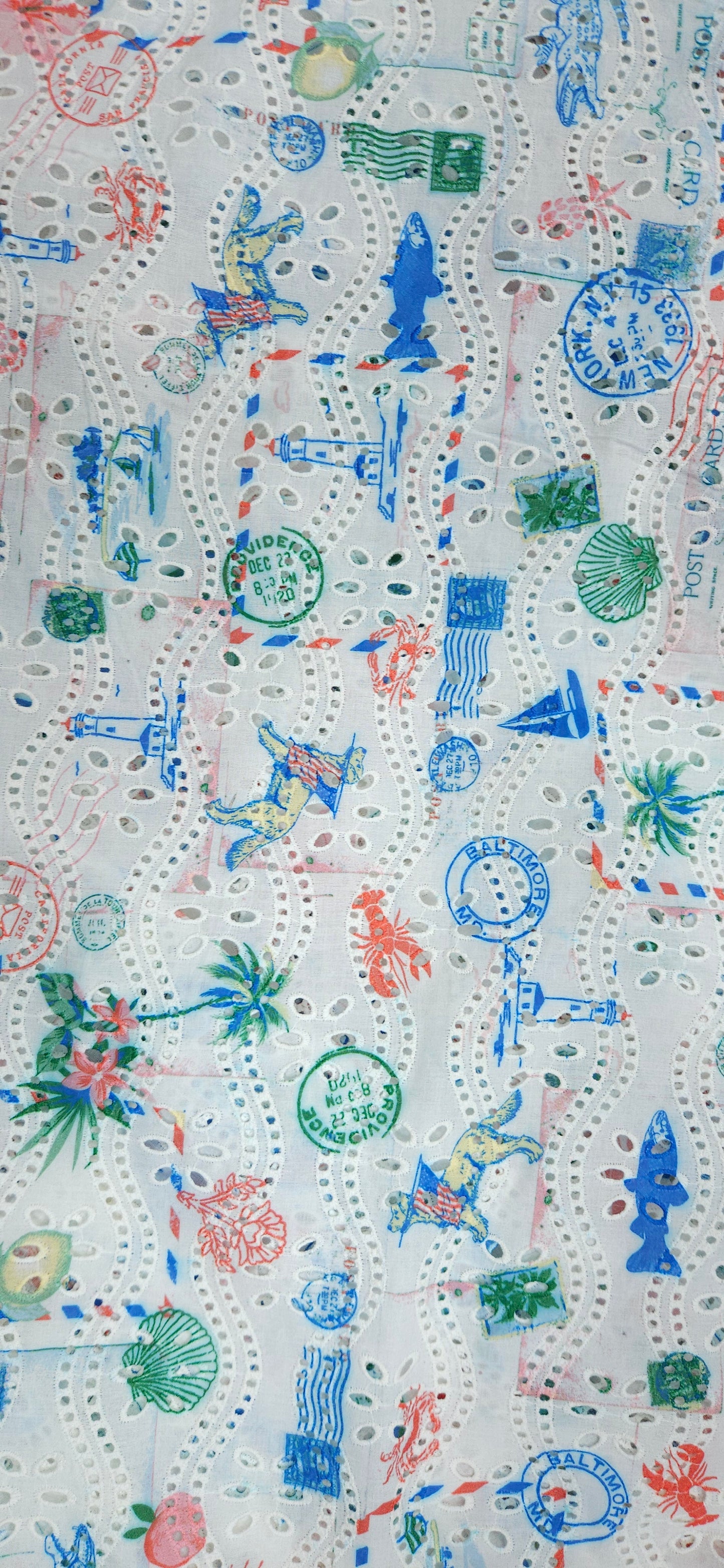 Coastal Postmark Imported Schiffli Fabric