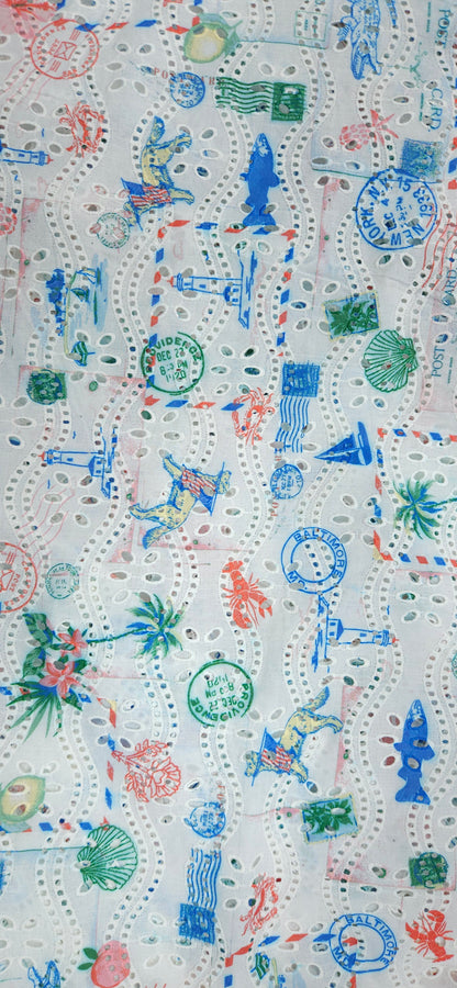Coastal Postmark Imported Schiffli Fabric