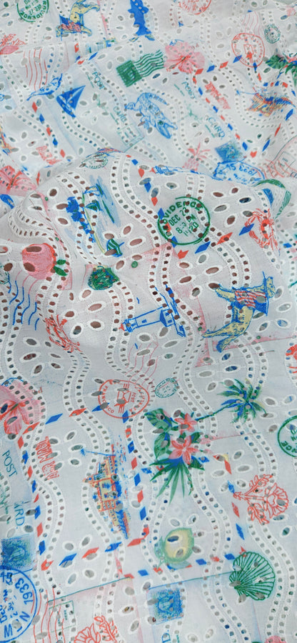 Coastal Postmark Imported Schiffli Fabric
