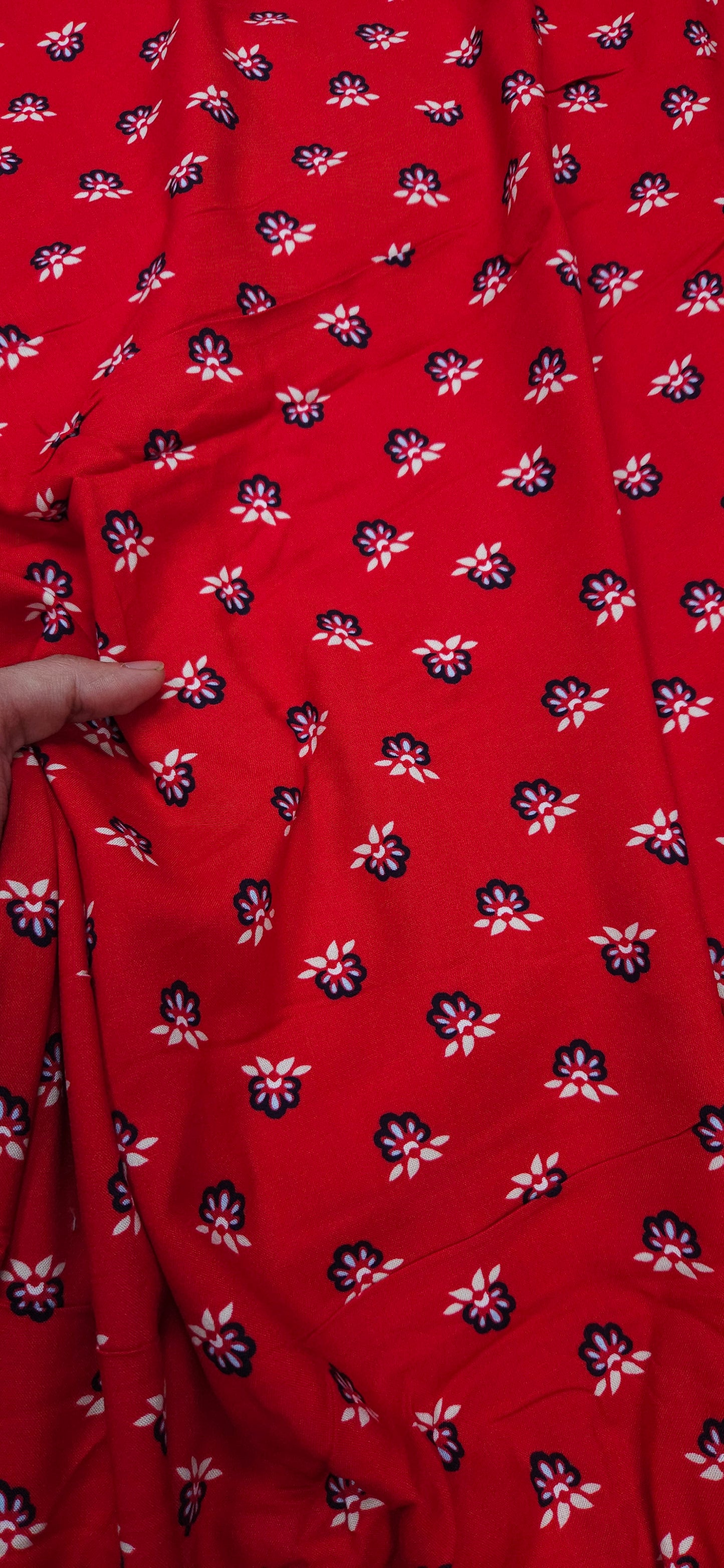 Red Floral Modal Rayon Fabric - (60 inch Width)