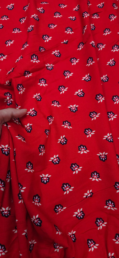 Red Floral Modal Rayon Fabric - (60 inch Width)