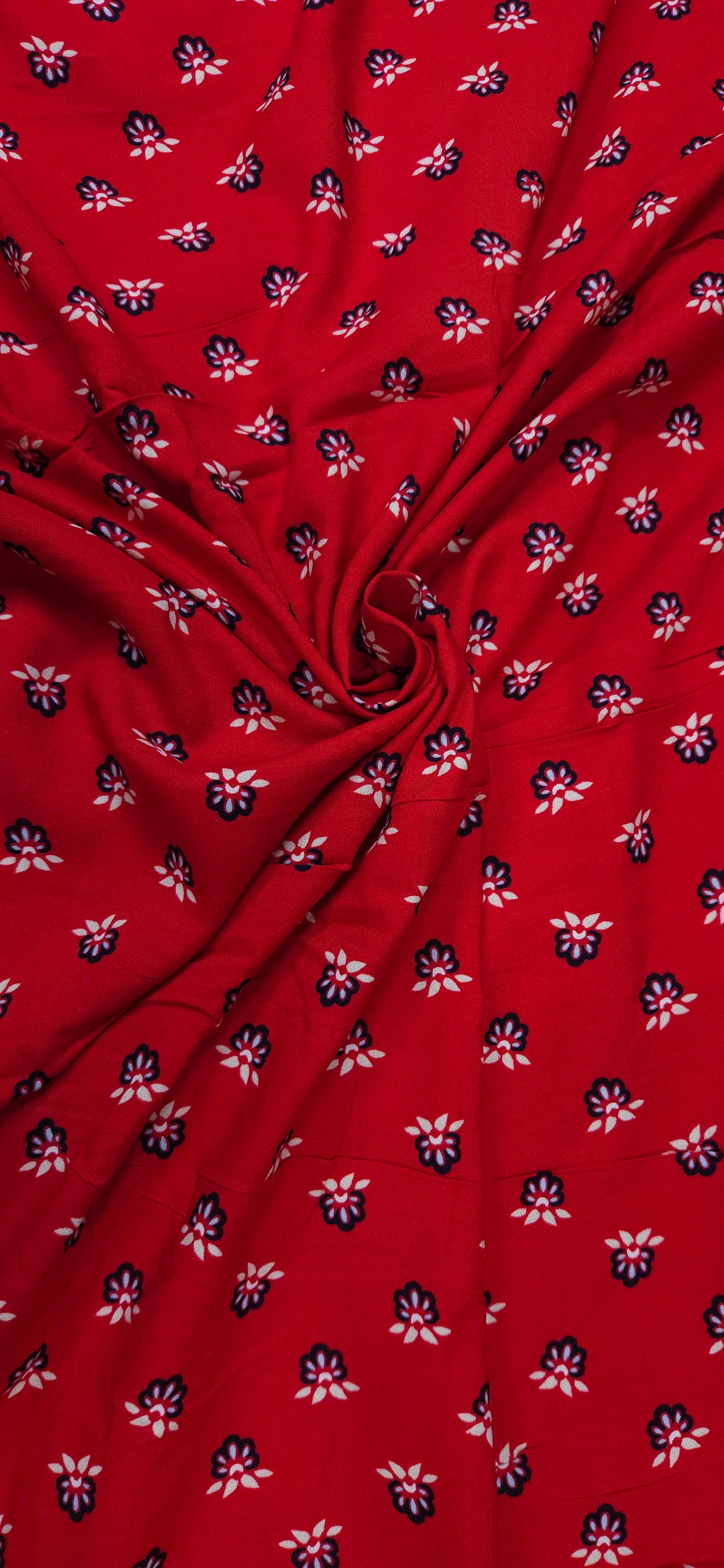 Red Floral Modal Rayon Fabric - (60 inch Width)