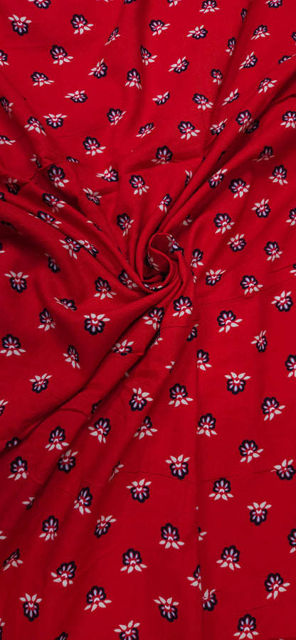 Red Floral Modal Rayon Fabric - (60 inch Width)