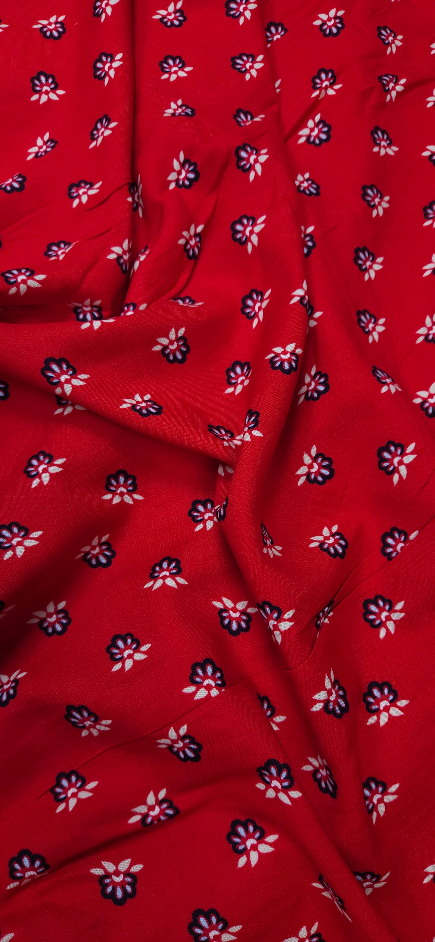 Red Floral Modal Rayon Fabric - (60 inch Width)