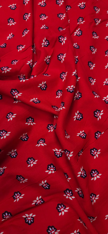 Red Floral Modal Rayon Fabric - (60 inch Width)