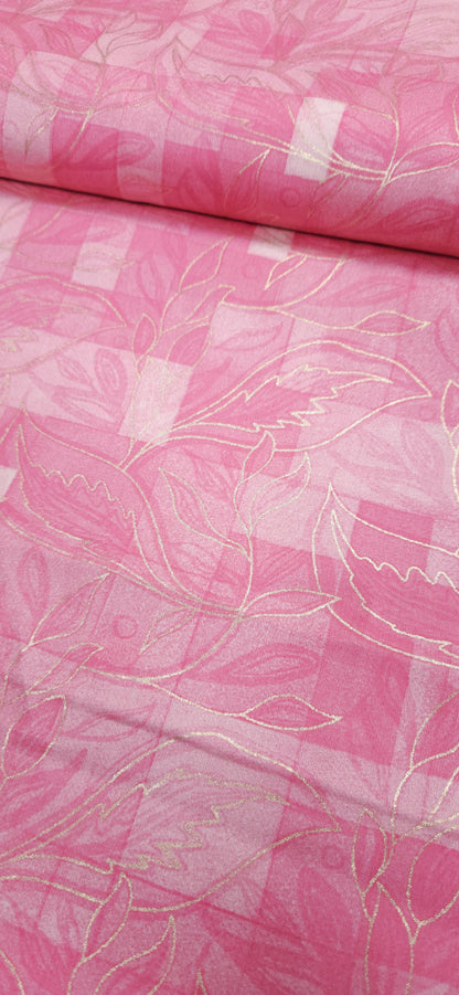 Premium Pink Jaam Cotton Fabric with Gold Detailing