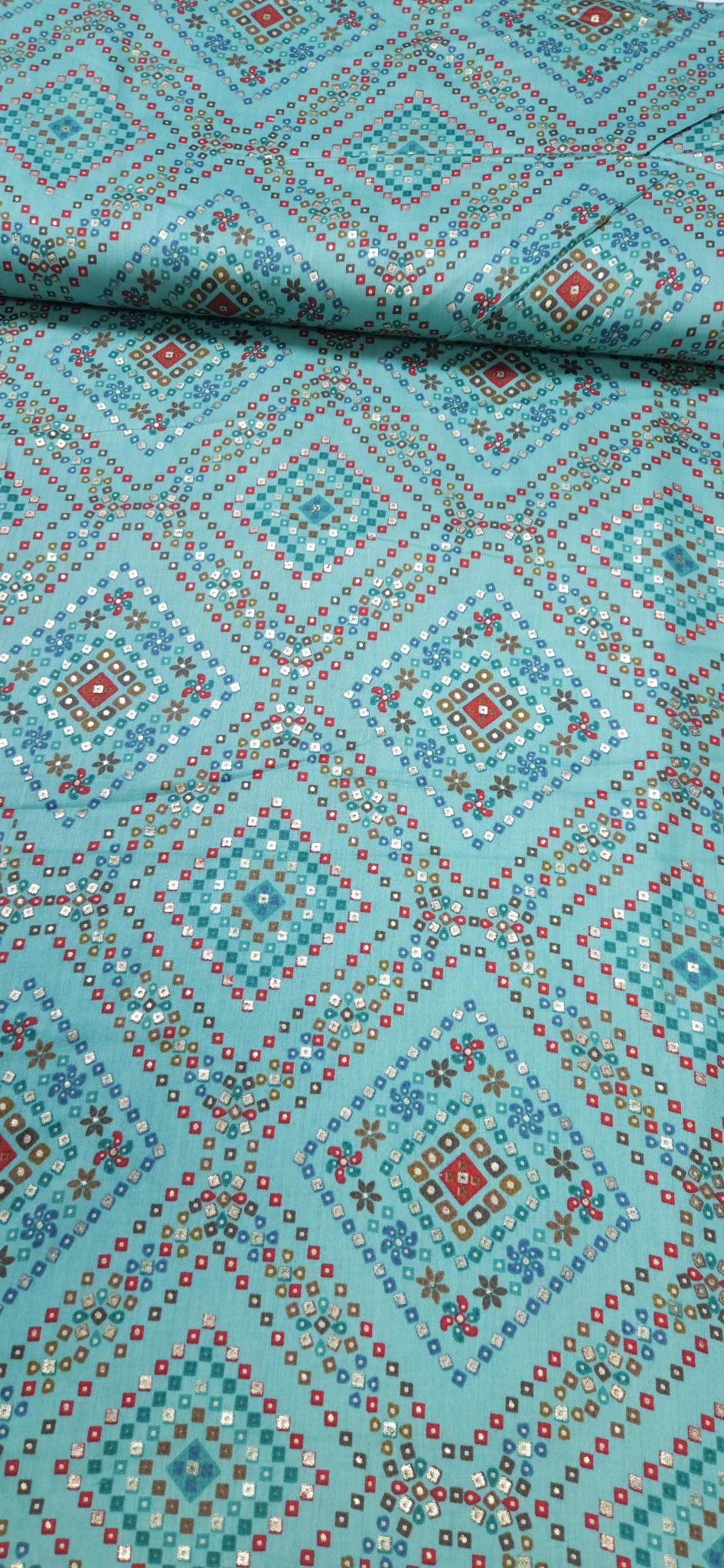 Ocean Ethnic Jaam Cotton Fabric with Geometric Design