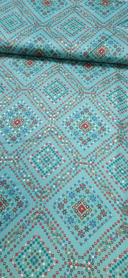 Ocean Ethnic Jaam Cotton Fabric with Geometric Design