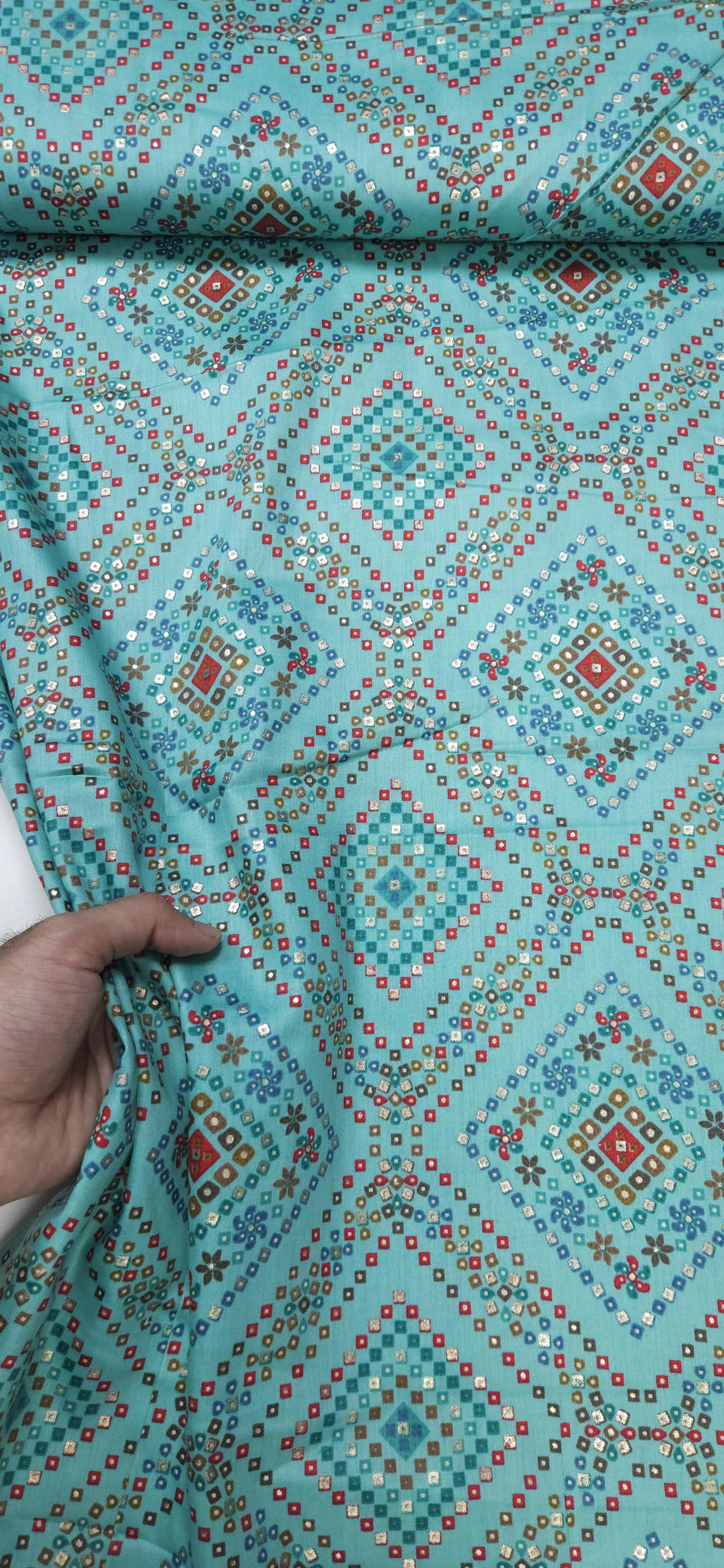Ocean Ethnic Jaam Cotton Fabric with Geometric Design