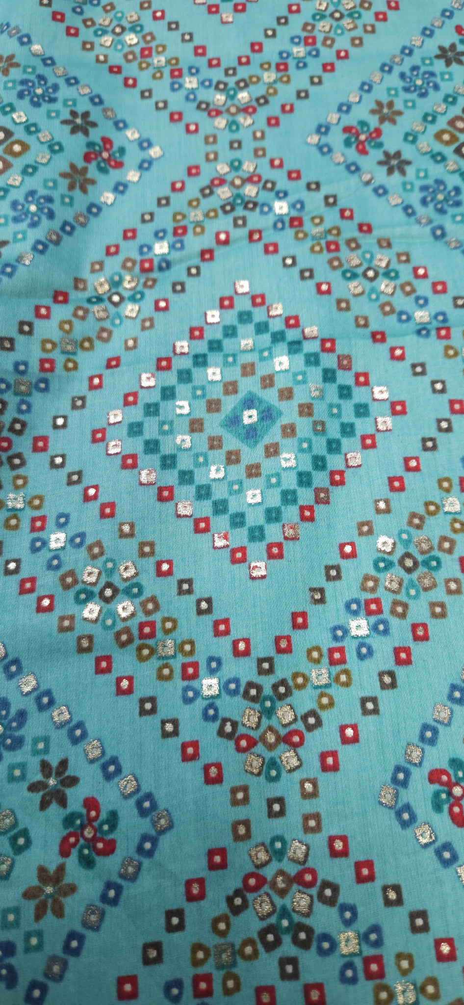 Ocean Ethnic Jaam Cotton Fabric with Geometric Design