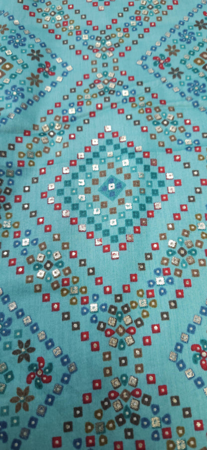 Ocean Ethnic Jaam Cotton Fabric with Geometric Design