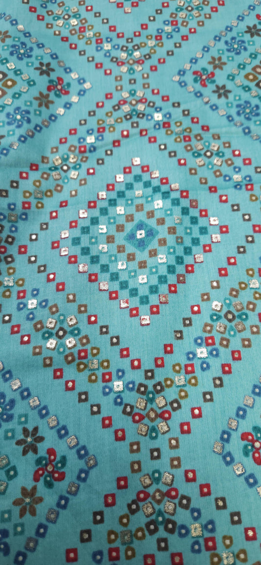 Ocean Ethnic Jaam Cotton Fabric with Geometric Design
