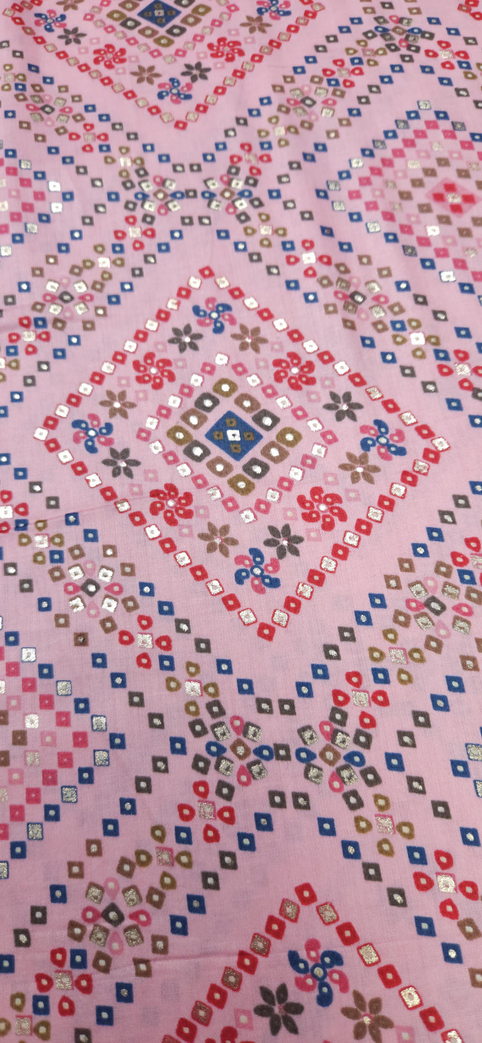 Pink Ethnic Jaam Cotton Fabric with Geometric Design