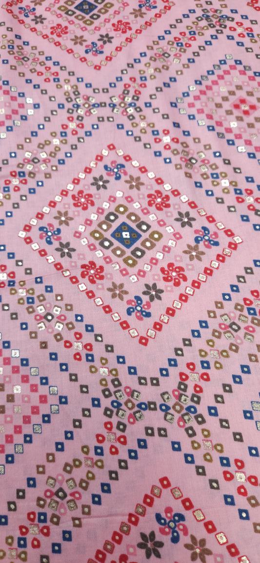 Pink Ethnic Jaam Cotton Fabric with Geometric Design