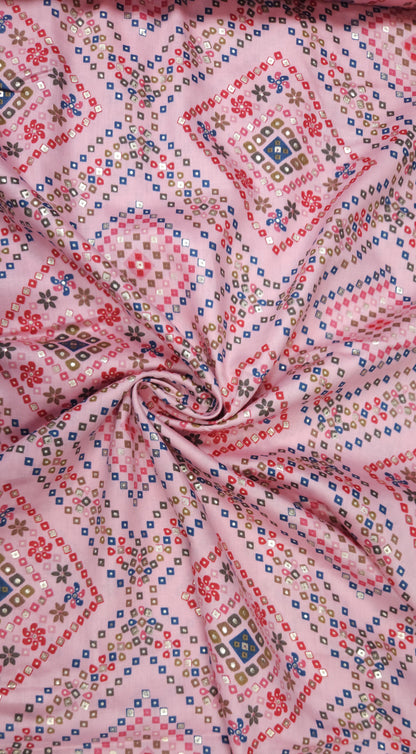 Pink Ethnic Jaam Cotton Fabric with Geometric Design