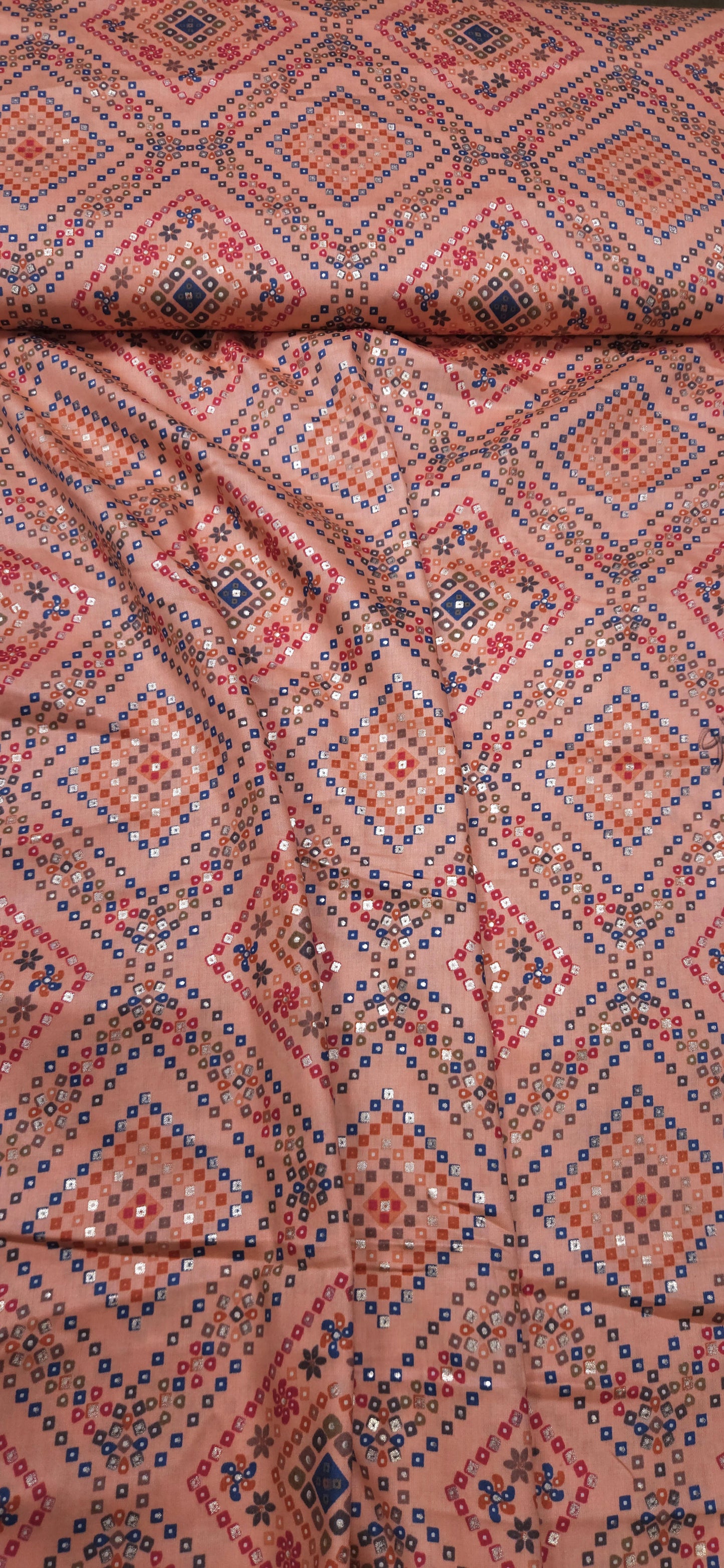 Peach Ethnic Jaam Cotton Fabric