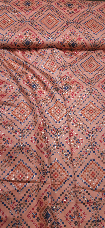 Peach Ethnic Jaam Cotton Fabric