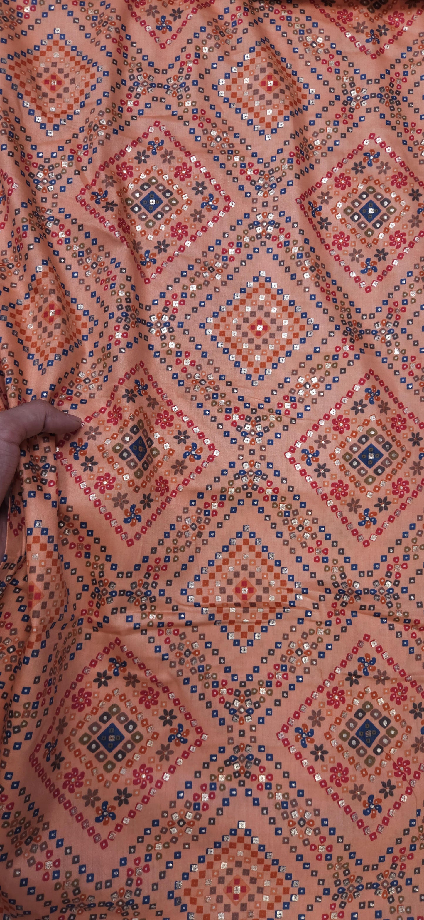 Peach Ethnic Jaam Cotton Fabric