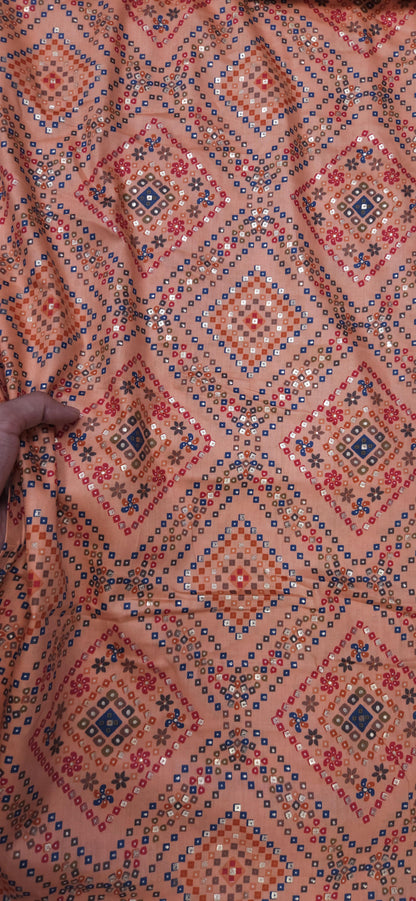 Peach Ethnic Jaam Cotton Fabric