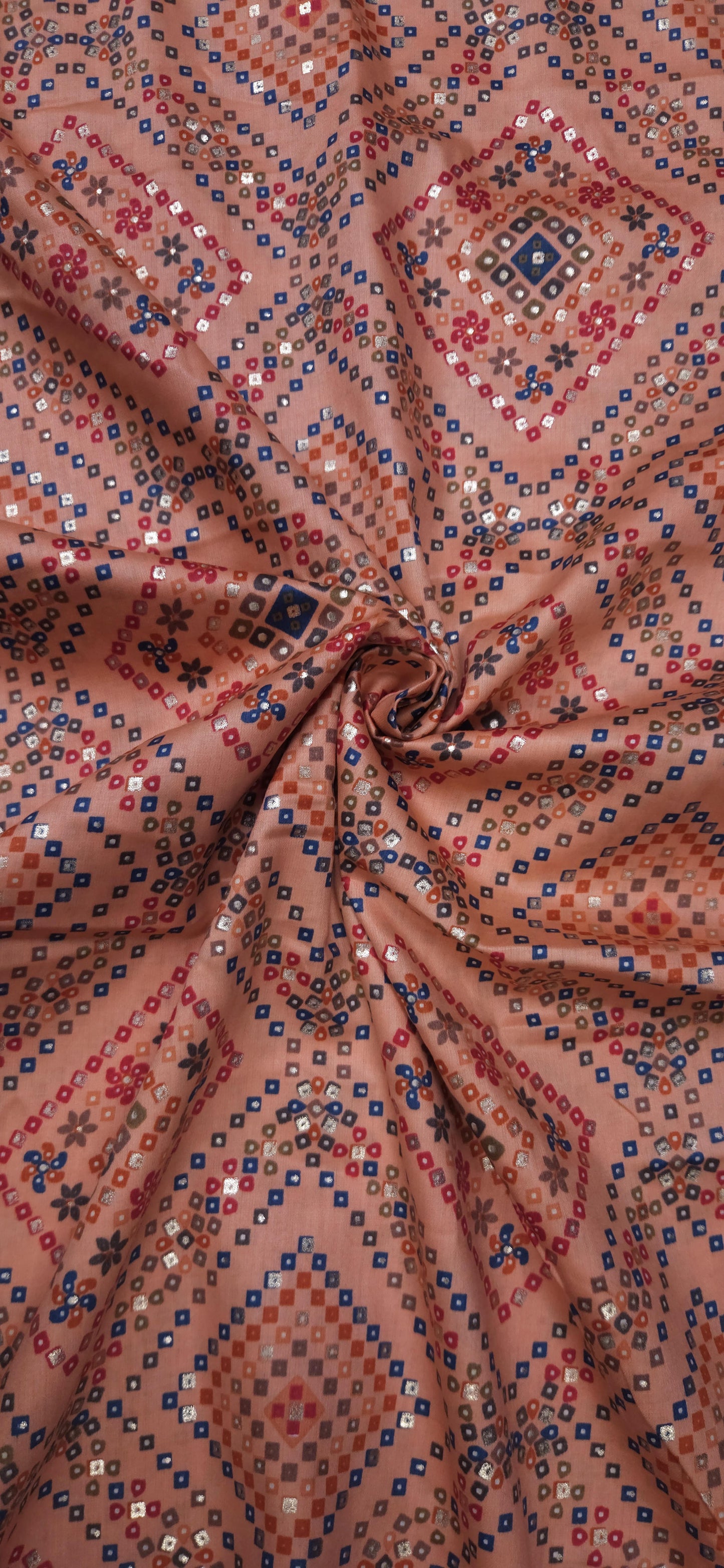 Peach Ethnic Jaam Cotton Fabric