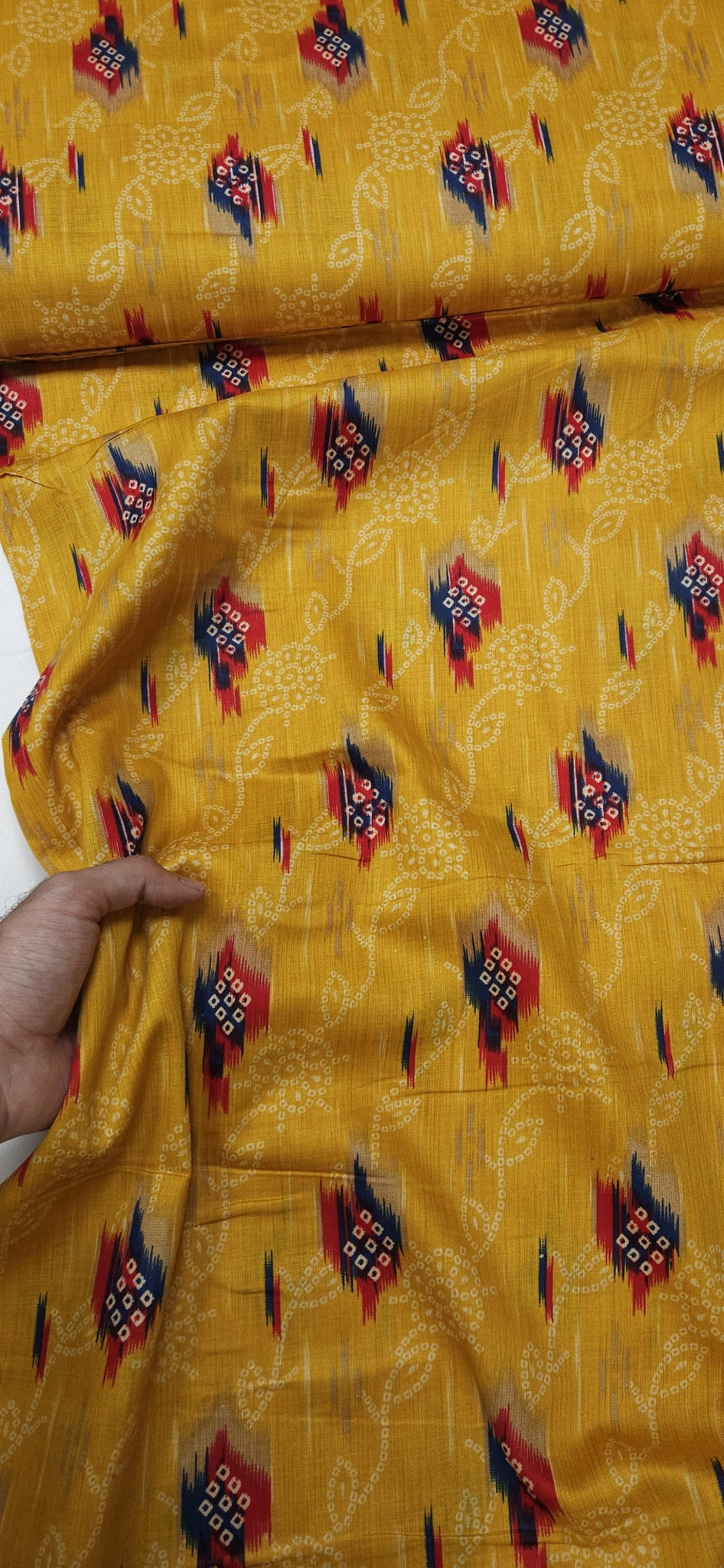 Mustard Ethnic Jaam Cotton Fabric with Ikat Design