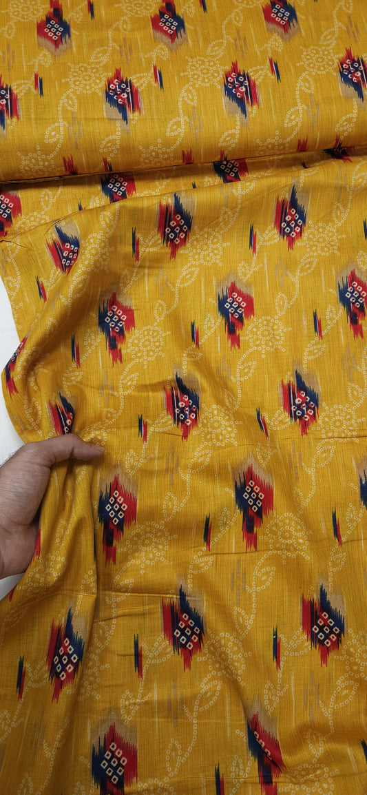 Mustard Ethnic Jaam Cotton Fabric with Ikat Design