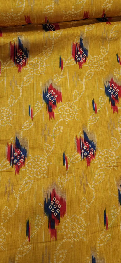 Mustard Ethnic Jaam Cotton Fabric with Ikat Design