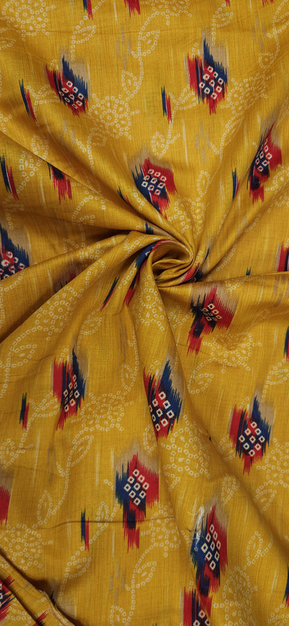 Mustard Ethnic Jaam Cotton Fabric with Ikat Design