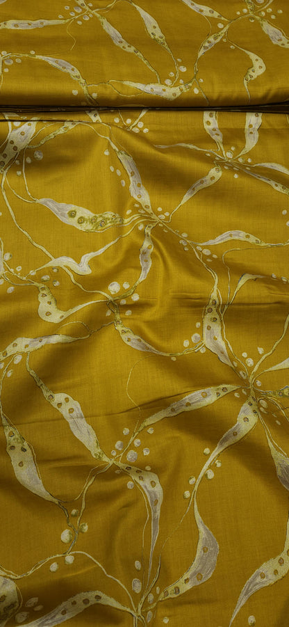 Golden Yellow Jaam Cotton Fabric with Gold Abstract Design