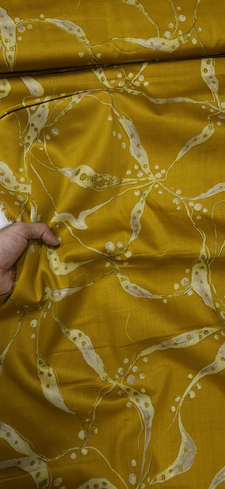 Golden Yellow Jaam Cotton Fabric with Gold Abstract Design