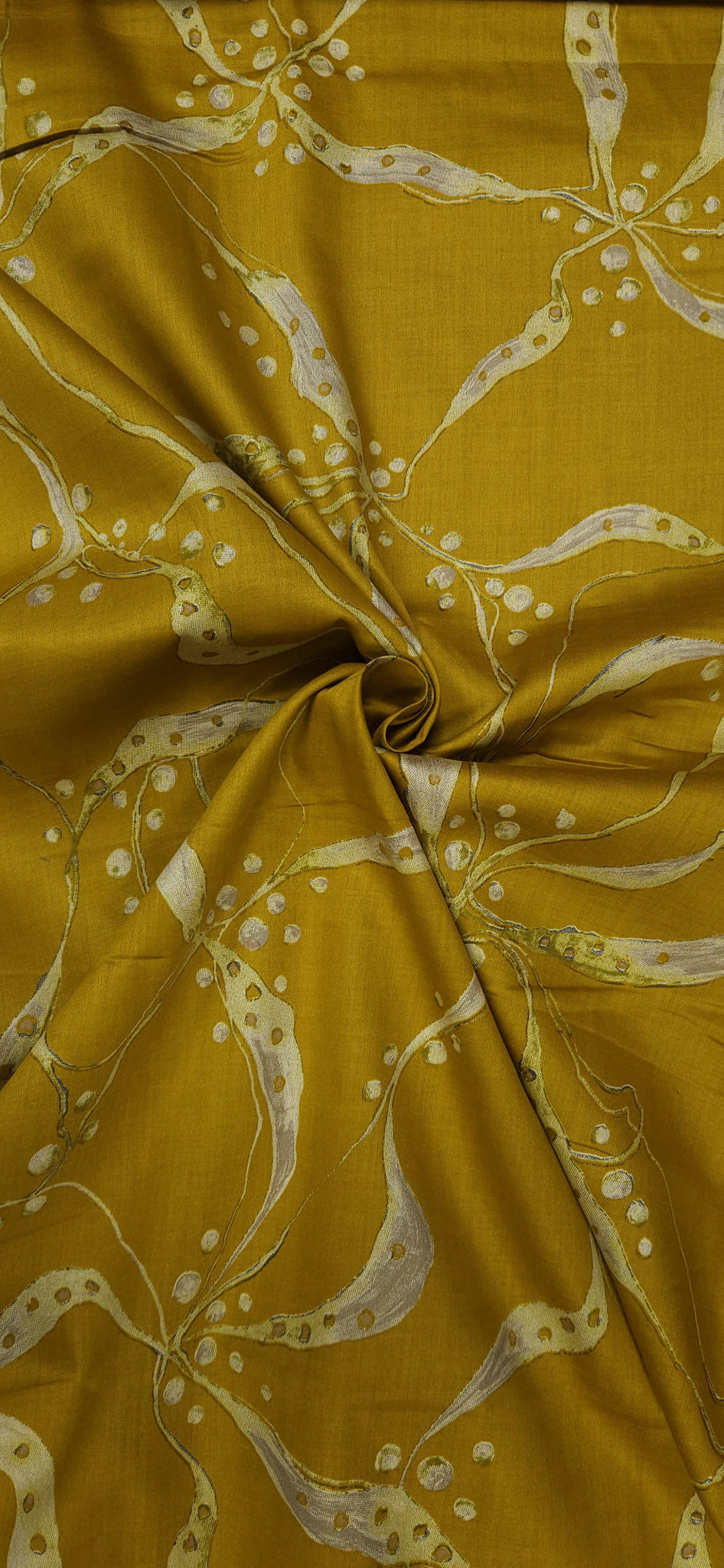 Golden Yellow Jaam Cotton Fabric with Gold Abstract Design