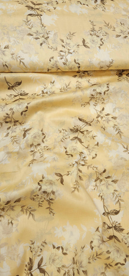 Creamy Yellow Jaam Cotton Fabric with Vintage Floral Print