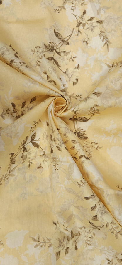 Creamy Yellow Jaam Cotton Fabric with Vintage Floral Print
