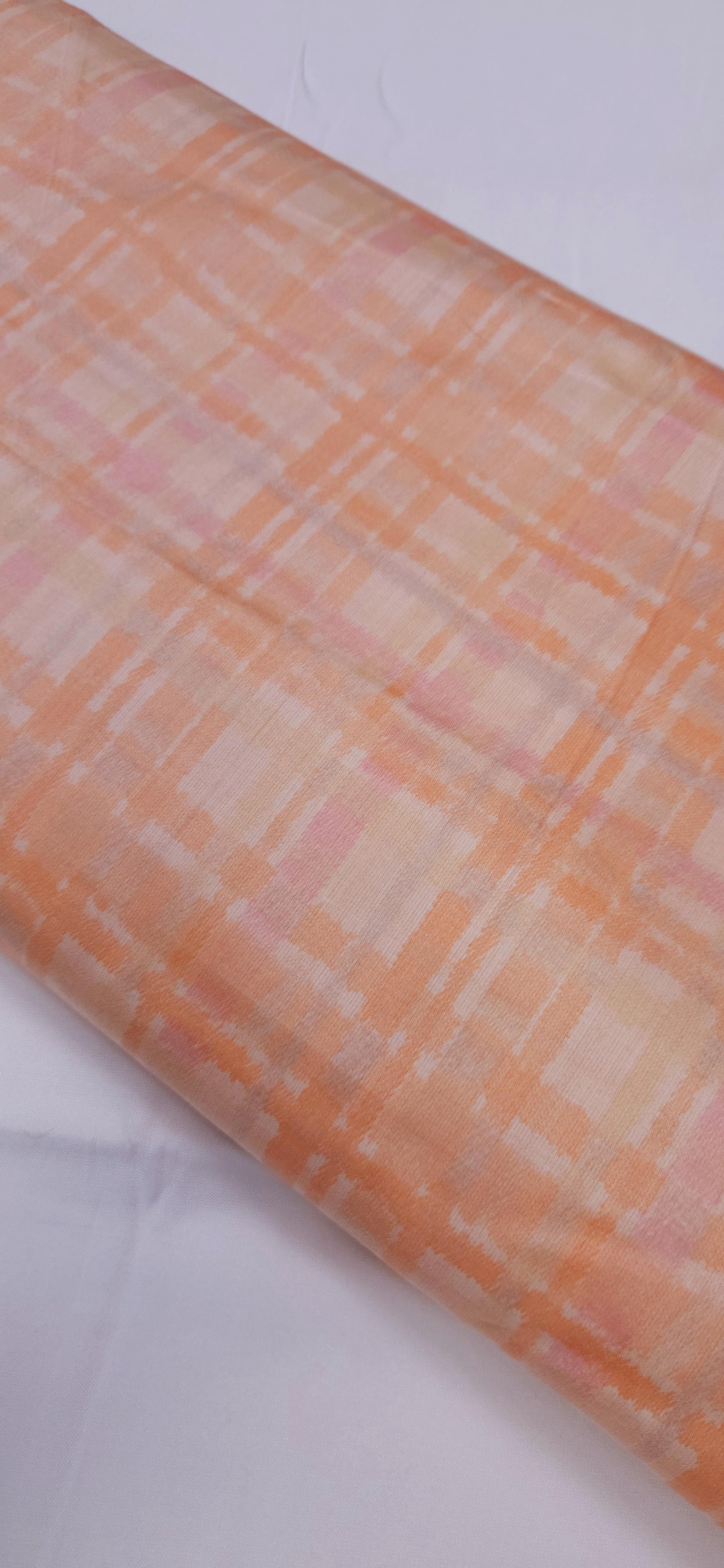 Peach Check Jaam Cotton Fabric