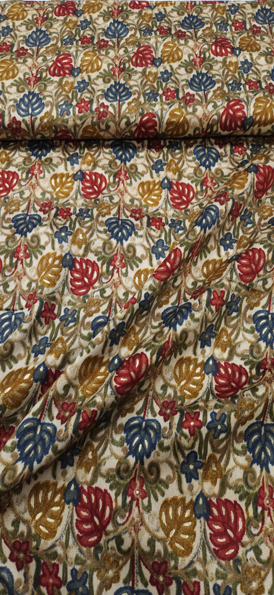 Off White Ethnic Jaam Cotton Fabric with Multicolor Floral Print