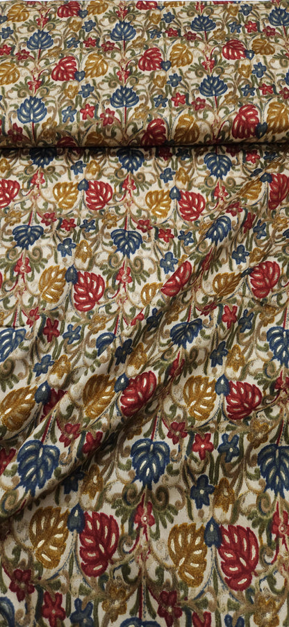 Off White Ethnic Jaam Cotton Fabric with Multicolor Floral Print