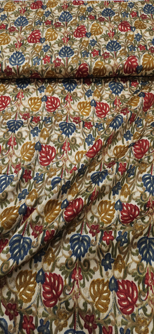 Off White Ethnic Jaam Cotton Fabric with Multicolor Floral Print