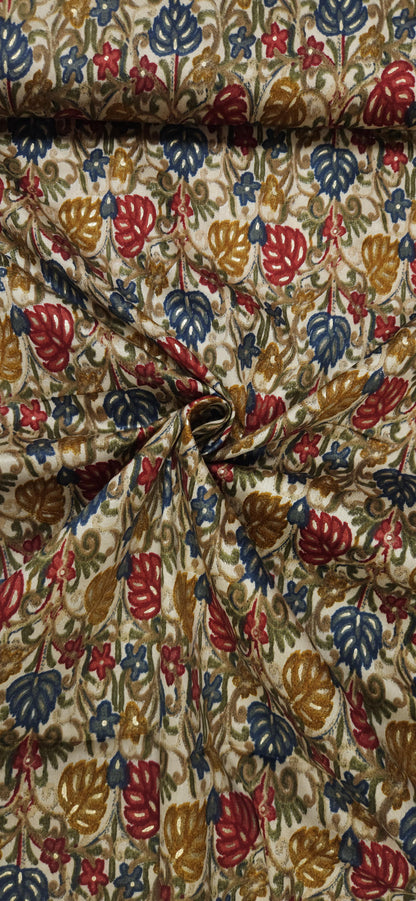 Off White Ethnic Jaam Cotton Fabric with Multicolor Floral Print