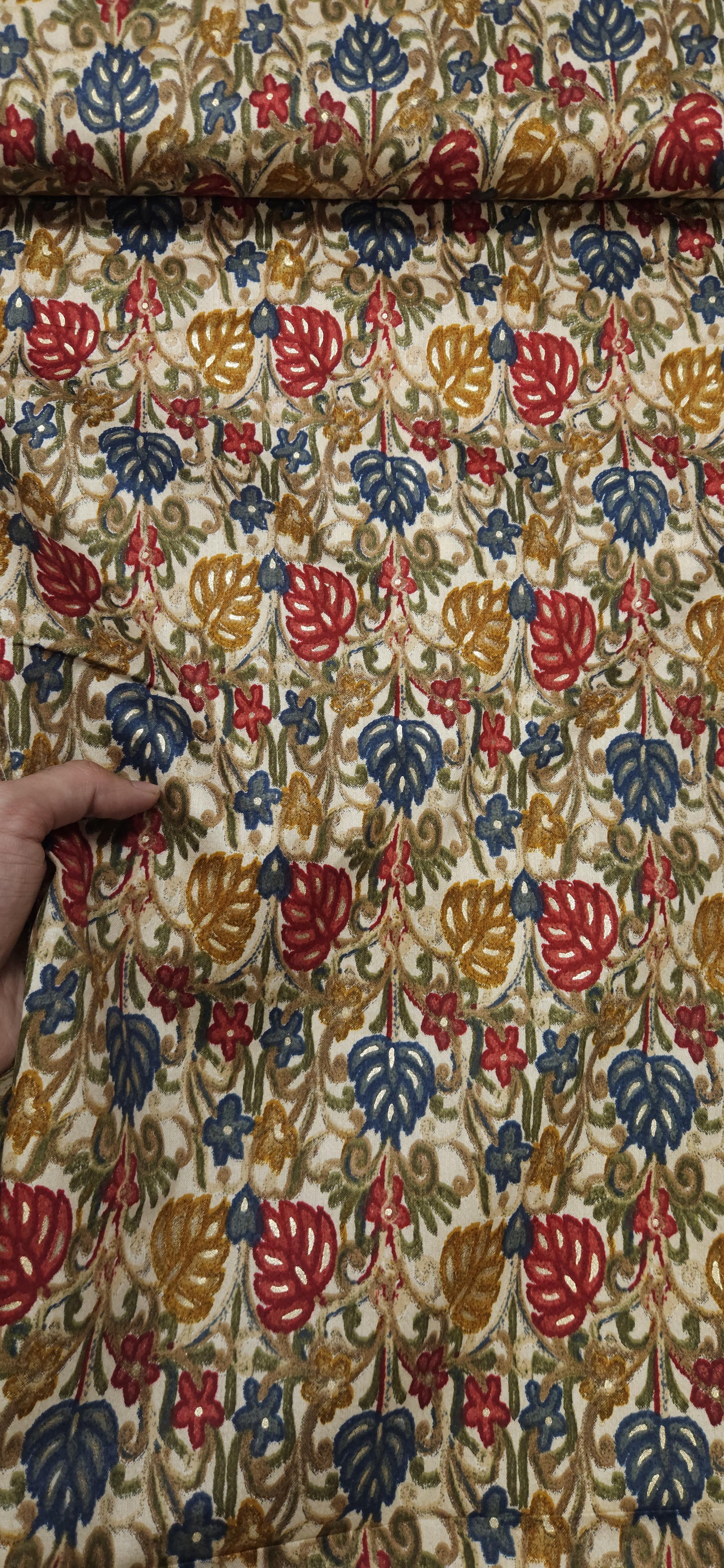 Off White Ethnic Jaam Cotton Fabric with Multicolor Floral Print